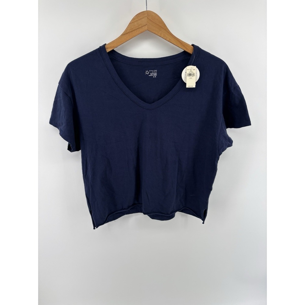 NWT OFFLINE by Aerie Cropped V Neck T Shirt Sz M Preppy Momcore Cottagecore Chic